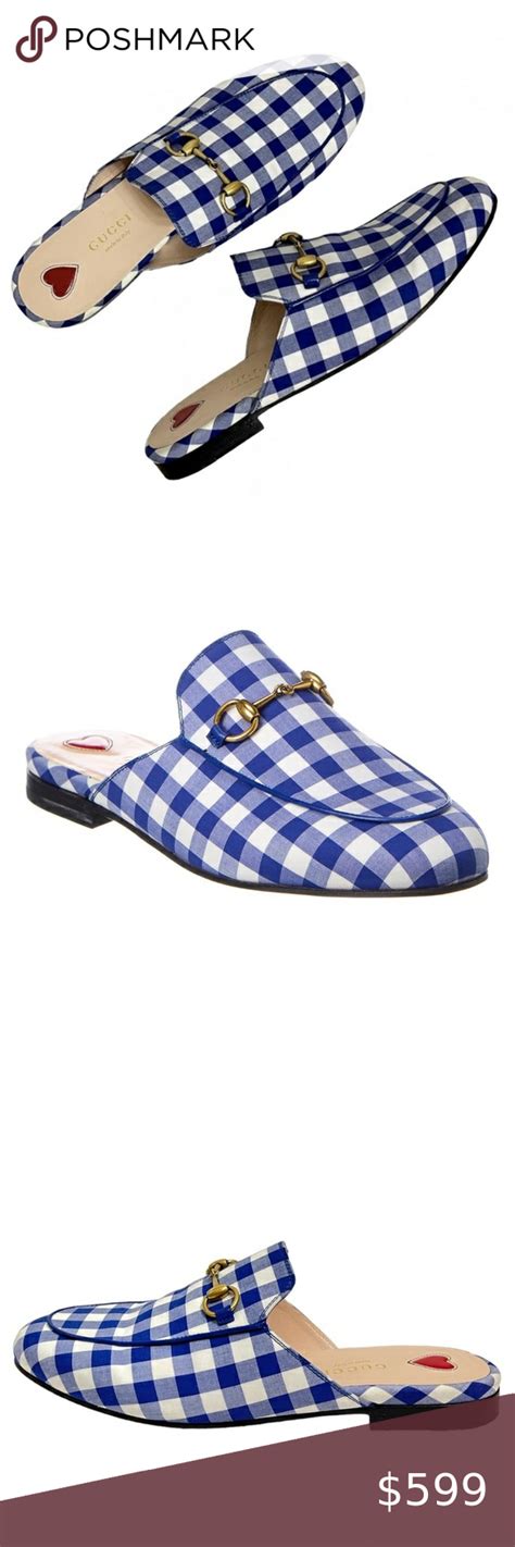 gucci mens blue princetown horsebit tartan
